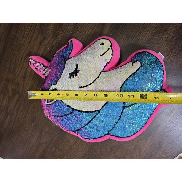 Unicorn Pink Silver Reversible Sequin Throw Pillows 14”x 12” Decorative Mermaid - Picture 9 of 16